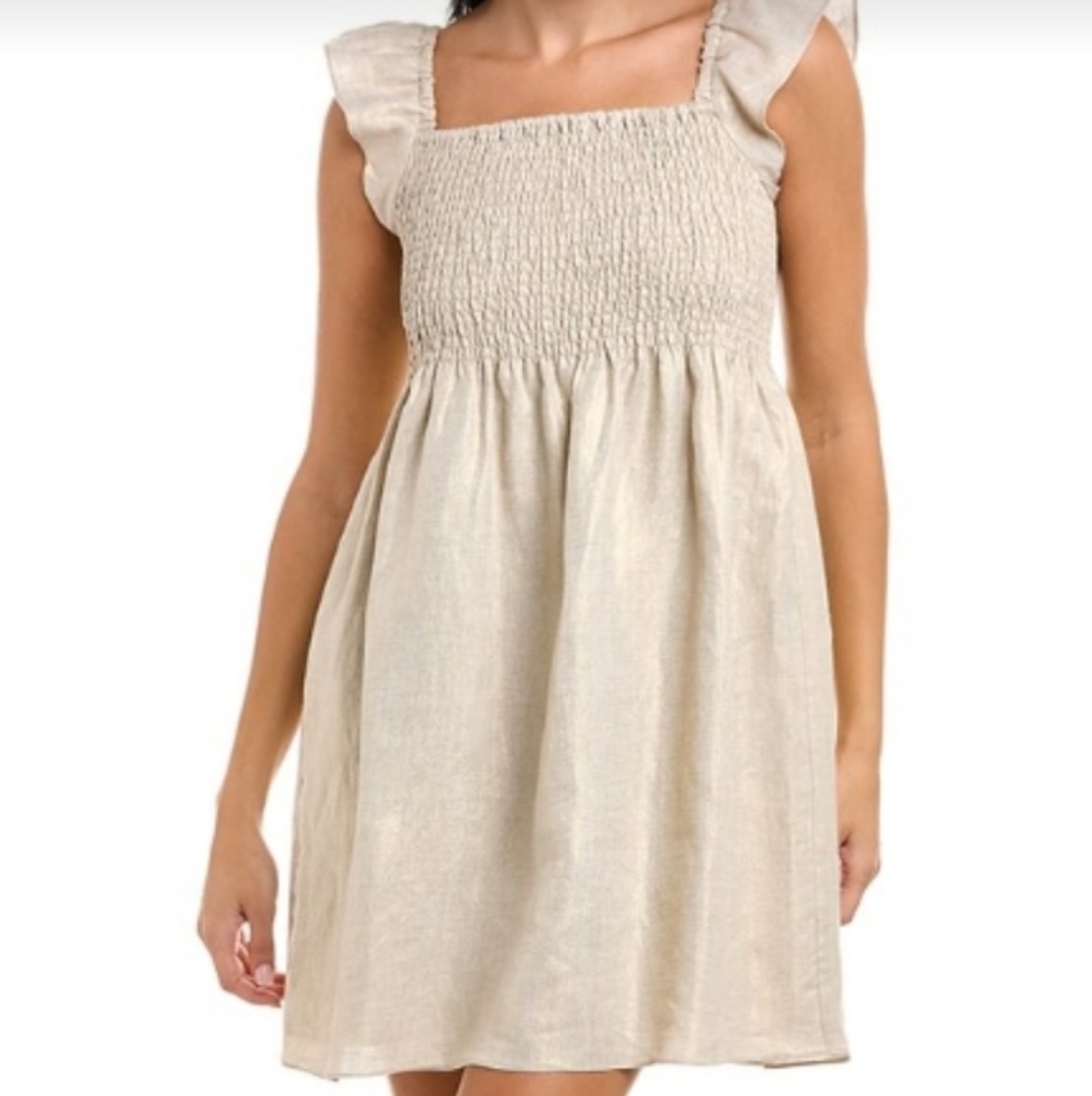 Sail to Sable shirred bodice linen mini dress